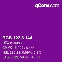 Color code: RGB 122 8 144 | qconv.com