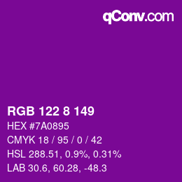 颜色代码: RGB 122 8 149 | qconv.com