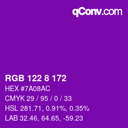 カラーコード: RGB 122 8 172 | qconv.com