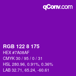 Color code: RGB 122 8 175 | qconv.com