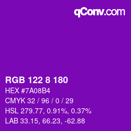 Color code: RGB 122 8 180 | qconv.com