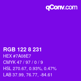 カラーコード: RGB 122 8 231 | qconv.com