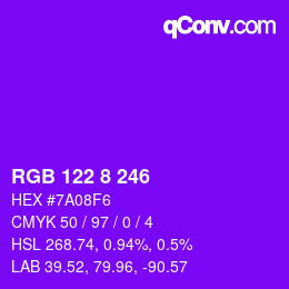 Color code: RGB 122 8 246 | qconv.com