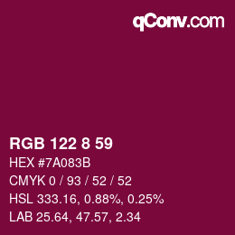 カラーコード: RGB 122 8 59 | qconv.com