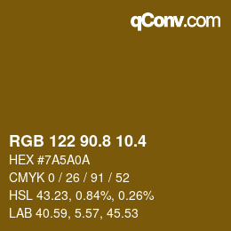 カラーコード: RGB 122 90.8 10.4 | qconv.com