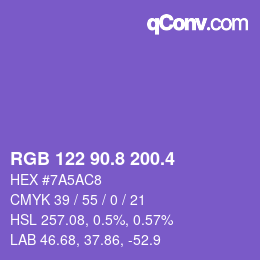 カラーコード: RGB 122 90.8 200.4 | qconv.com