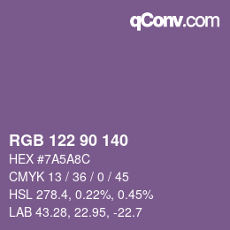 颜色代码: RGB 122 90 140 | qconv.com