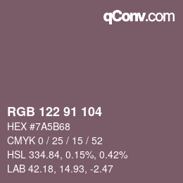 Color code: RGB 122 91 104 | qconv.com