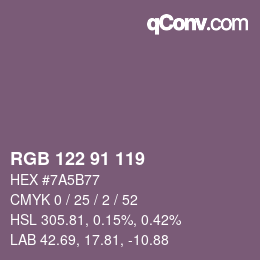 Color code: RGB 122 91 119 | qconv.com