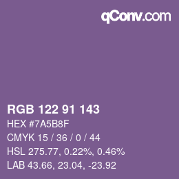 Color code: RGB 122 91 143 | qconv.com