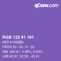 Color code: RGB 122 91 181 | qconv.com