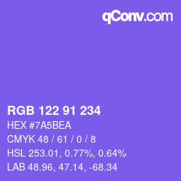 Code couleur: RGB 122 91 234 | qconv.com