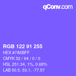 Color code: RGB 122 91 255 | qconv.com