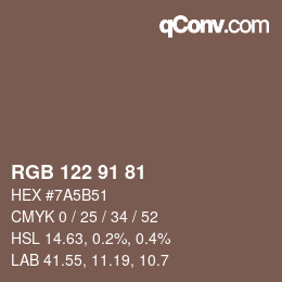 Color code: RGB 122 91 81 | qconv.com