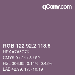 カラーコード: RGB 122 92.2 118.6 | qconv.com