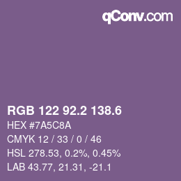カラーコード: RGB 122 92.2 138.6 | qconv.com