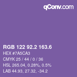 カラーコード: RGB 122 92.2 163.6 | qconv.com