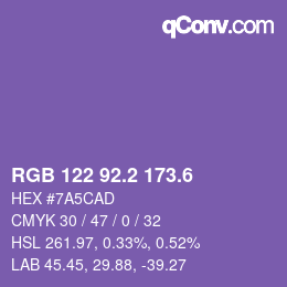 カラーコード: RGB 122 92.2 173.6 | qconv.com