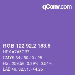 カラーコード: RGB 122 92.2 183.6 | qconv.com