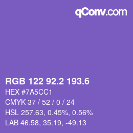 カラーコード: RGB 122 92.2 193.6 | qconv.com
