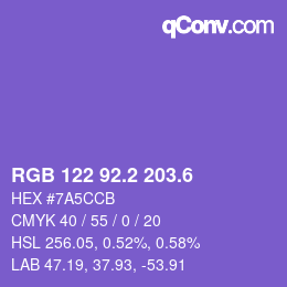 カラーコード: RGB 122 92.2 203.6 | qconv.com