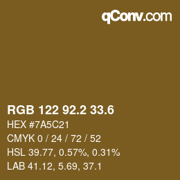 カラーコード: RGB 122 92.2 33.6 | qconv.com