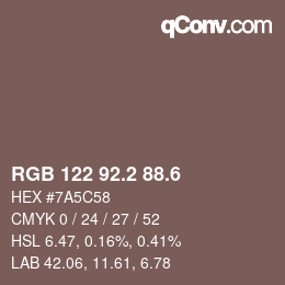 カラーコード: RGB 122 92.2 88.6 | qconv.com