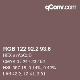 カラーコード: RGB 122 92.2 93.6 | qconv.com