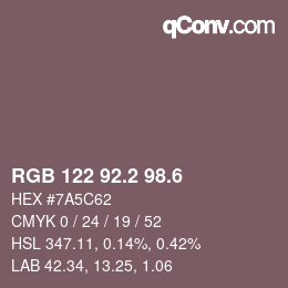 カラーコード: RGB 122 92.2 98.6 | qconv.com