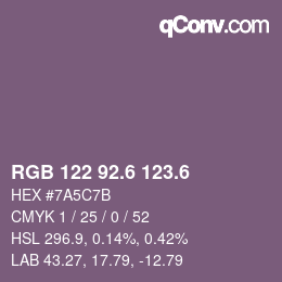カラーコード: RGB 122 92.6 123.6 | qconv.com