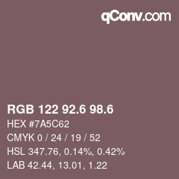 カラーコード: RGB 122 92.6 98.6 | qconv.com