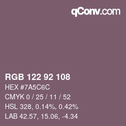 颜色代码: RGB 122 92 108 | qconv.com