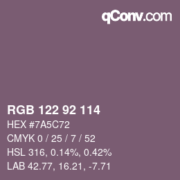 颜色代码: RGB 122 92 114 | qconv.com