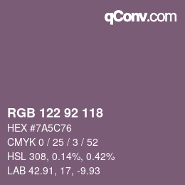 カラーコード: RGB 122 92 118 | qconv.com
