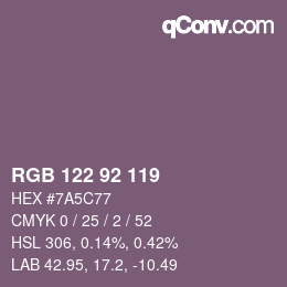 カラーコード: RGB 122 92 119 | qconv.com