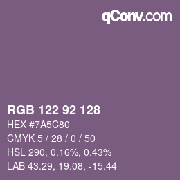 颜色代码: RGB 122 92 128 | qconv.com