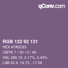 カラーコード: RGB 122 92 131 | qconv.com