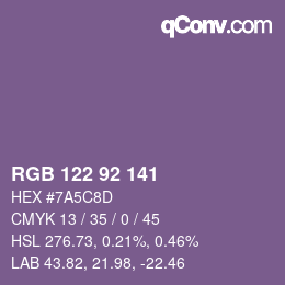 Color code: RGB 122 92 141 | qconv.com