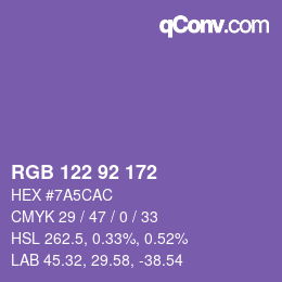 カラーコード: RGB 122 92 172 | qconv.com