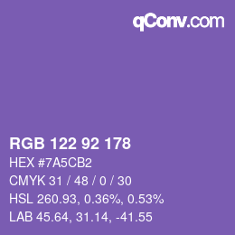 カラーコード: RGB 122 92 178 | qconv.com
