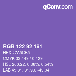 颜色代码: RGB 122 92 181 | qconv.com