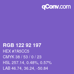カラーコード: RGB 122 92 197 | qconv.com