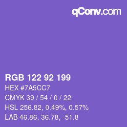 颜色代码: RGB 122 92 199 | qconv.com