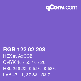 カラーコード: RGB 122 92 203 | qconv.com