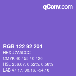 颜色代码: RGB 122 92 204 | qconv.com