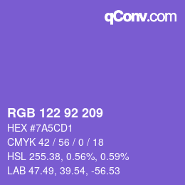 颜色代码: RGB 122 92 209 | qconv.com