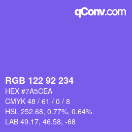 カラーコード: RGB 122 92 234 | qconv.com