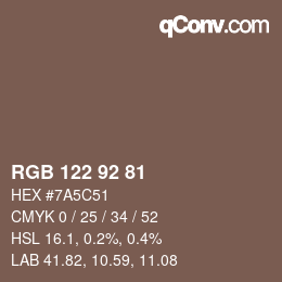 Color code: RGB 122 92 81 | qconv.com