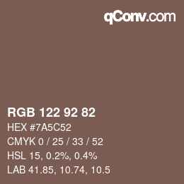颜色代码: RGB 122 92 82 | qconv.com