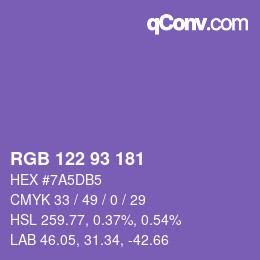 Color code: RGB 122 93 181 | qconv.com
